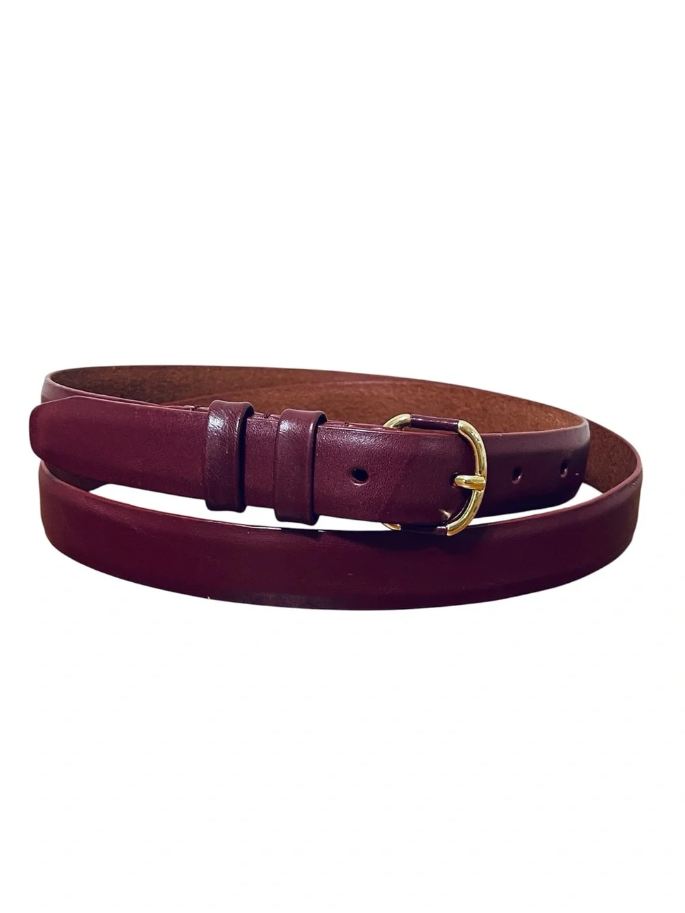 Lands' End Burgundy 100% Leather Dress Belt Gold Buckle Office Career Women L